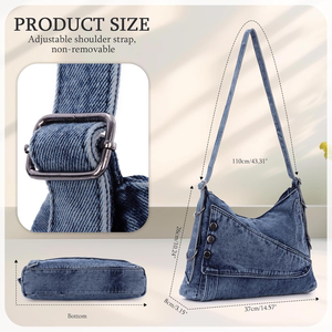 Bolso <span class=keywords><strong>de</strong></span> Hombro <span class=keywords><strong>de</strong></span> Mezclilla Vintage Personalizado, Bolso <span class=keywords><strong>de</strong></span> Hombro Grande y Elegante para Mujer con Correas Ajustables, Bolso Tote <span class=keywords><strong>de</strong></span> Mezclilla - Product Image 3