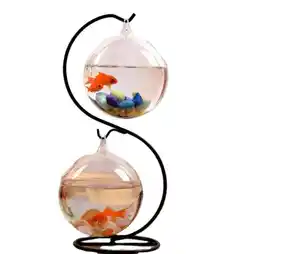 Scrivania appeso serbatoio di pesce in vetro Betta ciotola di pesce con supporto, Mini tavolo acquario vasche decorazioni per la casa
