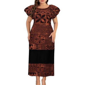 white christmas dresses Polynesian Dress Fiji Masikuvui Fijian Pattern Off Shoulder Long Dress main image 0