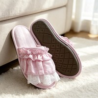 Chaussons en coton moelleux à bout ouvert pour femmes, nouveau style, pantoufles chaudes pour la maison, chaussons en dentelle, chaussures d'extérieur tendance pour femmes