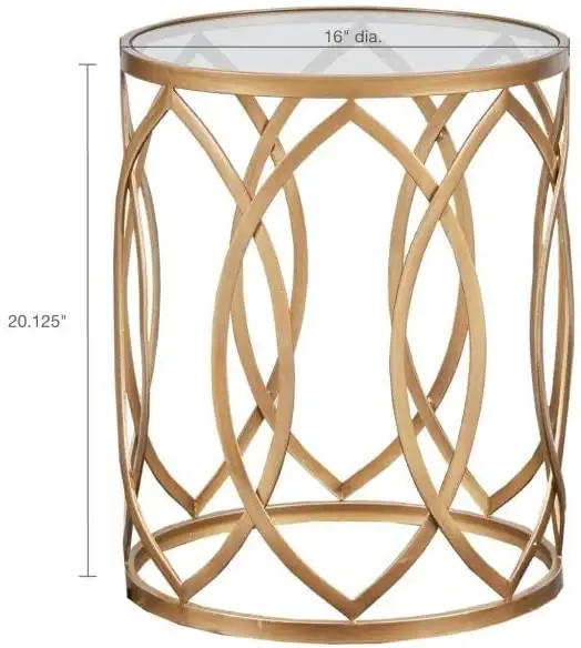 Factory directly China supplier gold round metal coffee side table with tempered glass on top