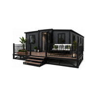 Maison modulaire de luxe en conteneur avec terrasse avant, finition bois, maisonnette préfabriquée pour villas, complexes hôteliers et maisons d'hôtes