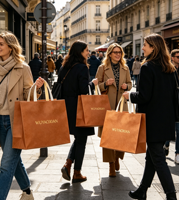Sacs cadeaux en papier kraft brun avec poignées en ruban, sacs fourre-tout estampés à chaud pour vêtements, bijoux, montres, boutique