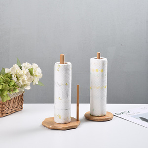 Support de rangement de cuisine en bambou rond multifonctionnel avec porte-rouleau de film alimentaire, design minimaliste pour usage domestique - Product Image 2