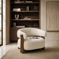 Fauteuil d'appoint moderne et confortable pour salon, fauteuil en tissu bouclé rembourré avec cadre en bois massif et dossier incurvé
