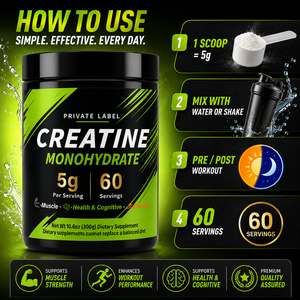 Creatina Monohidrato en Polvo de Marca Privada, 5g por Porción, 60 Porciones, Apoyo al Rendimiento Muscular y Cognitivo, OEM, Listo para Enviar - Product Image 4