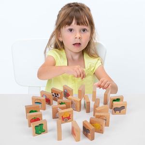 28 pièces de jouets éducatifs en bois colorés avec un design d'animaux mignons, jeu de dominos pour enfants, blocs de dessins animés - Product Image 2