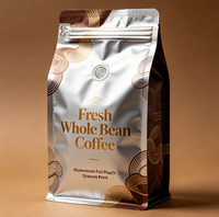 Sachet de café en aluminium refermable avec valve et impression en héliogravure pour grains entiers frais