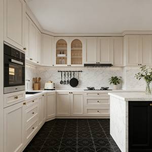 Juego de Gabinetes de Cocina de Lujo BALOM 2026, Diseño Modular de Madera MDF y Melamina Personalizado con Vidrio Arqueado y Encimera de Mármol - Product Image 4