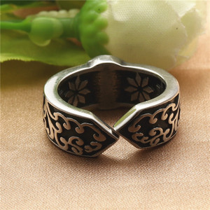 European American Style Titanium Steel <b>Open</b> <b>Ring</b> Retro Flower Pattern Women's Punk Jewelry Gift 22035 - Product Image 3