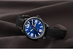 Men's watch leather strap double calendar stylish large dial <b>waterproof</b> quartz <b>wristwatch</b> trendy men's watch for students - Product Image 6