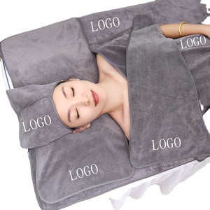 Ensemble de serviettes de salon super absorbantes avec logo personnalisé, serviettes en microfibre grises pour cheveux, serviettes de beauté, serviettes de spa, serviettes pour esthéticiennes, serviettes pour le visage - Product Image 1