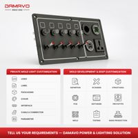 Panneau de commutation 5 voies 12V/24V avec fusibles, USB PD3.0 QC3.0 30W, ampèremètre, voltmètre, prise DC et prise AC DAMAVO pour bateau, camping-car, camion