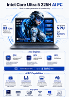 Laptop Bisnis AI Intel Core Ultra 5 225H 15.6 Inci Terbaru, 24GB LPDDR5, 512GB PCIe NVMe SSD, Windows 11 Pro, Layar FHD IPS