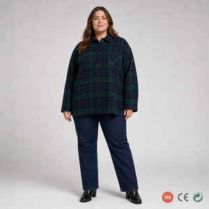 Custom Plus Size Shacket <strong>Women</strong> Black Watch Tartan Oversized Long Sleeve Button Down Chest Pockets <strong>Shirt</strong> Jacket <strong>UK</strong> 14 to 28 - Product Image 1