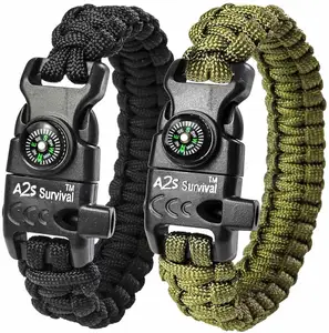 Pulseras de Paracord de supervivencia con brújula integrada, arrancador de fuego, cuchillo de emergencia y silbato EDC, equipo de senderismo y acampada