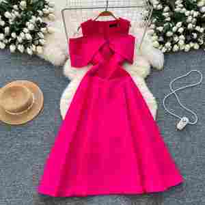 Elegante Vestido Maxi Casual con Cuello en V, Tejido Ecológico, para Mujer, Cintura Imperio, Silueta en A, Color Negro - Product Image 1