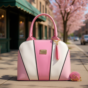 Bolso de Mano para Mujer Fana Bruna M3815, Estilo Vintage con Pétalos Rosados, Dos Asas, Cierre Abierto, Forro de Seda, Diseño de Caramelos - Product Image 2