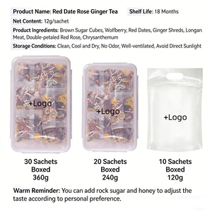 Thé aux saveurs de déesse Rosy : gingembre, jujube, longane, datte rouge, goji, gingembre séché et fleurs de gingembre, 12g, en sachet, vente en gros - Product Image 4