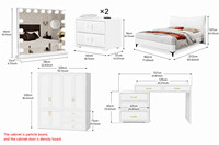 Ensemble de meubles de chambre à coucher modernes en gros : lit rembourré, armoire, miroir, coiffeuse, tabouret – Ensemble de chambre minimaliste pour villa