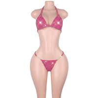 Ensemble de lingerie sexy deux pièces à pois et sequins, avec soutien-gorge et string à lacets, pour club, tenue de serveuse, festival, rave, soirée en boîte de nuit