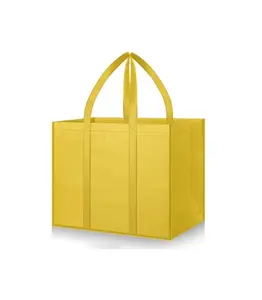 Best Seller Customized Logo Tote Shopping Bag Non Woven Bags Heavy Duty Square Bottom Yellow Non-Woven Bags