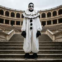 Costume de Clown d'Horreur Blanc pour Homme avec Pompons Noirs – Combinaison de Clown Tueur Effrayant pour Halloween – Déguisement Fantaisie