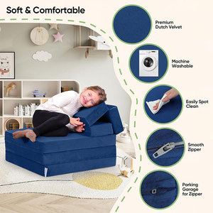 Children's Foldable Foam Mattress Medium Firm Blue Washable Play Mat for Kids Bedroom Sleep <b>Sofa</b> Bed - Product Image 3