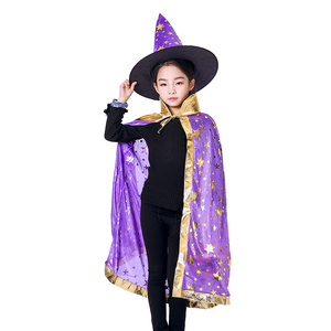 Ensemble <span class=keywords><strong>cape</strong></span> et chapeau scintillants unisexes pour fête de carnaval, costume de <span class=keywords><strong>magicien</strong></span>, <span class=keywords><strong>cape</strong></span> de sorcier d'Halloween avec chapeau pointu - Product Image 4