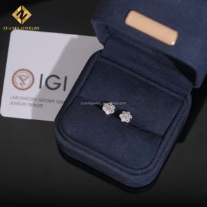 Pendientes de Botón de Plata de Ley 925 con Diamantes Cultivados en Laboratorio HPHT, Estilo Hip Hop de Lujo, Populares y Modernos, con Forma de Flor y Cierre de Rosca - Product Image 6