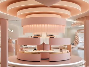 Custom Round Tiered Cosmetic Display Counter With Led Lighting For Perfume Shop Interior Design - Product Image 1