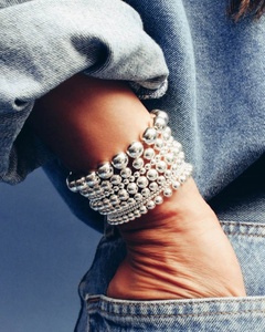 Wholesale Non Tarnish Stainless Steel <b>Beaded</b> <b>Bracelet</b> Stack Silver Bead <b>Bracelet</b> Set Handmade Vintage Stretch <b>Bracelet</b> for Women - Product Image 5