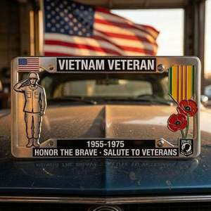 Vietnam Veteran License Plate Frame 1955-1975 Aluminum Alloy <b>Waterproof</b> <b>Sunscreen</b> Embed Style - Product Image 1