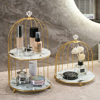 Rak Penyimpanan Kosmetik dan Perawatan Kulit Modern Desain Sangkar Burung Besi Dua Tingkat yang Dapat Diputar dan Dilepas untuk Ruang Tamu/Meja