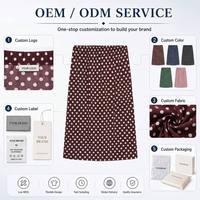 Falda Midi Recta de Gasa para Mujer, a la Moda, de Cintura Alta, Transpirable, de Secado Rápido, Color Marrón, con Estampado Digital de Lunares Blancos y Cintura Elástica