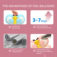 Balon Foil Hewan Pegangan Tangan Bentuk Tongkat Kupu-kupu, Tongkat Tarik Dinosaurus Animasi, Mainan Anak, Hadiah Ramah Lingkungan, Tahan Lama, Dekorasi Pesta