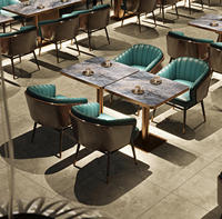 Gewerblicher rechteckiger Esstisch, modernes quadratisches Tischset mit Goldrand, Pub-Rock-Slab-Tisch, Buffet, Restaurant, BBQ-Shop