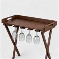 Table d'appoint de buffet moderne d'extérieur en PEHD, pliable, avec porte-verres à vin et casier à vin, résistante aux intempéries, finition imitation bois, pour cuisine et salle à manger