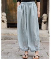 Celana Bloomers & Celana Panjang Wanita Bahan Katun-Linen, Model Longgar, Bergaya Artistik, Terinspirasi Fotografi Perjalanan, Desain Sambungan, Kaki Lebar, untuk Santai di Musim Panas
