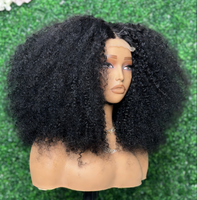 Perruque en cheveux humains bouclés afro crépus à 200 % de densité, avec fermeture en dentelle 4x4, 16 pouces, courte, bouclée et volumineuse, pour femmes noires africaines, en cheveux vierges