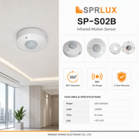 Détecteur de mouvement PIR pour plafond, détection à 360°, portée de 6 m, étanche IP44, temporisation réglable pour utilisation intérieure/extérieure
