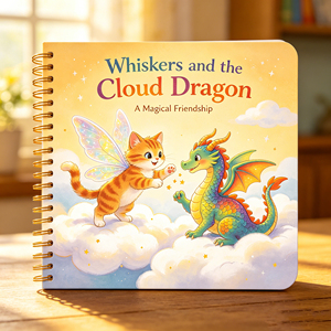 Libro a Spirale per Bambini Personalizzabile con Copertina Magica Gatto e Drago, Grafica/Dimensioni/Pagine Personalizzate, Copertina Rigida Educativa con Rilievo - Product Image 1