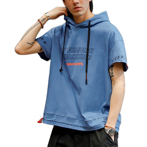 OEM Wholesale 100% Cotton Summer Japan Style Printing Short Sleeves Men hoodie T- shirt with Hood