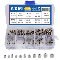 Kit d'assortiment de 200 vis sans tête Allen en acier inoxydable métrique DIN, tête bombée, extrémité concave, plaqué argent, norme CLASSE 4