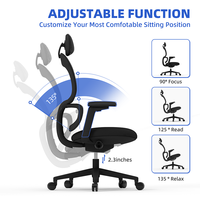 Chaise de bureau pivotante à dossier haut en maille, chaise de bureau à domicile, chaise de bureau ergonomique avec accoudoirs 3D réglables, chaise de direction en PU