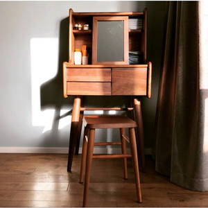 Nordic-style Solid Wood Minimalist Vanity with <b>Mirror</b> and Drawer Storage for <b>Compact</b> Bedrooms and Apartments - Product Image 1