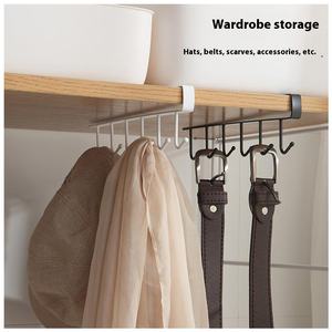 מתלה אחסון פלדה רב-שורה עבור מתלה גימור חינם במטבח עם וו שש שורה עבור כלים ארון ארון - Product Image 3