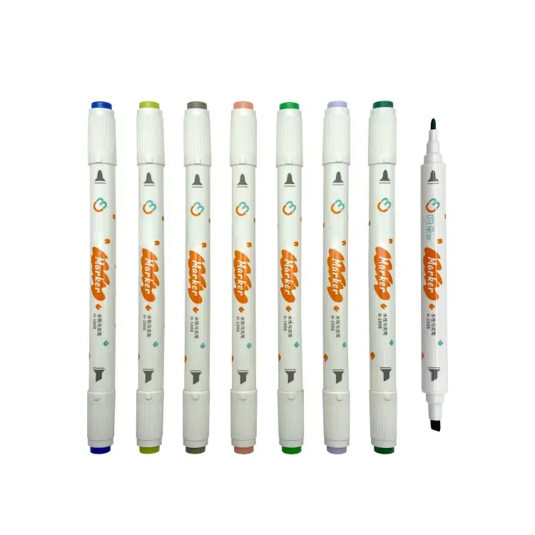 Supplier custom non-toxic washable 8 10 12 colors with logo children colored drawing twin tips water marker pen for kids