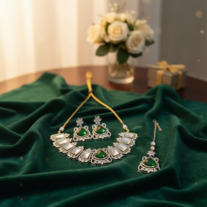 Super Quality Traditional <b>Gold</b> Plated Ethnic Necklace <b>Set</b> Crystal Rhinestone Earrings Maang Tikka Latest Designed Wedding - Product Image 3