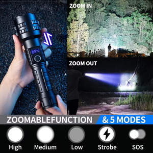 New Zoom Hợp kim nhôm Led Ngọn Đuốc Đèn flash tự vệ vũ khí Torch USB sạc & ngân hàng điện khẩn cấp đèn pin - Product Image 5